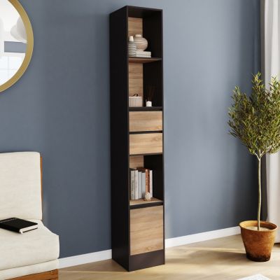 Etagère bibliothèque CARLA 3 étagères 2 tiroirs 1 placard et effet bois 190 cm - vue 2