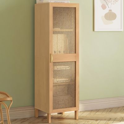 Armoire de rangement EDHEN 1 porte 3 étagères bois et cannage - vue 7