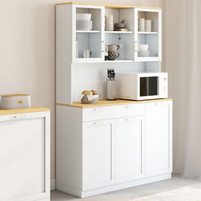 Buffet de cuisine vitré 120 cm VITO 5 portes + 1 tiroir et plateau façon hêtre - vue 2