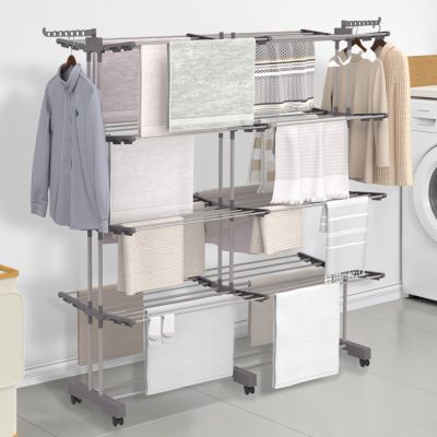 Séchoir à linge vertical pliable et extensible 4 niveaux MAXI capacité 50M inox et
