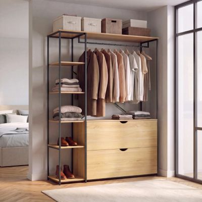 Dressing penderie étagères . 113 cm DETROIT 2 tiroirs design industriel