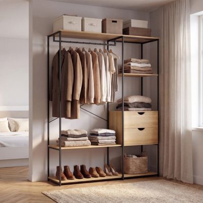Dressing penderie avec étagères et 2 tiroirs . 130 cm DETROIT design industriel
