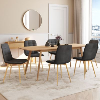 Lot de 6 chaises MILA en velours pied effet bois pour salle à manger