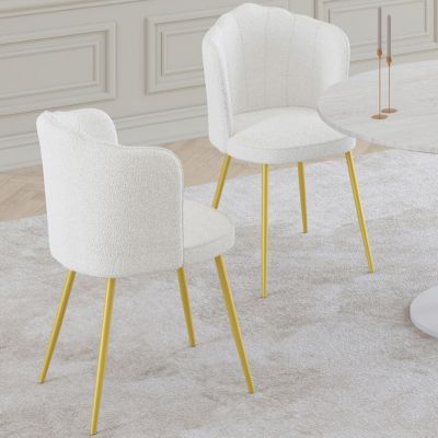 Lot de 2 chaises coquillage ADELAIDE bouclette pieds dorés - vue 7