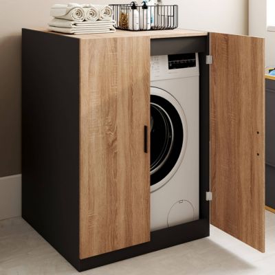 Meuble pour machine à laver avec portes WALLIS et bois façon hêtre - vue 2