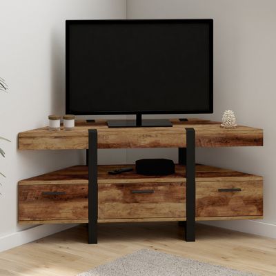 Meuble TV 110 cm d'angle AUSTRIA bois pied épingle avec tiroirs - vue 7