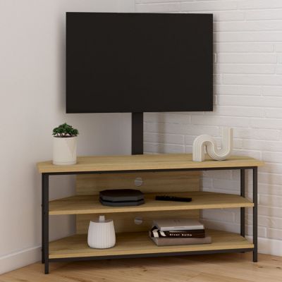 Meuble TV 100 cm d'angle DETROIT avec étagères et support TV réglable de 32 à 70 pouces design industriel