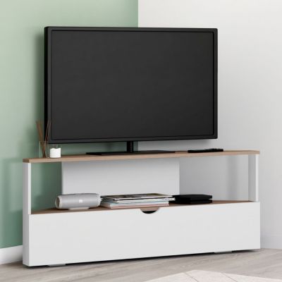 Meuble TV 100 cm d'angle ELI bois façon hêtre et - vue 2