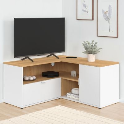 Meuble TV 90 x 90 cm d'angle BALTAZAR façon hêtre et - vue 2