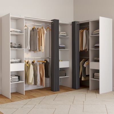 Dressing extensible d'angle MARLON 230 x 140 x 180 cm avec penderies + étagères + rideaux - vue 6