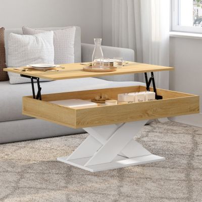 Table basse rectangulaire plateau relevable ALICIA bois et pied - vue 2