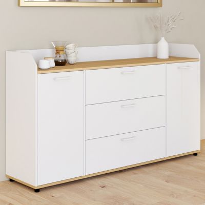 Buffet 140 cm JABA 4 portes avec rebord et plateau bois façon hêtre