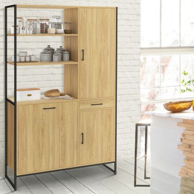 Buffet de cuisine avec colonne de rangement 100 CM DETROIT 3 portes + tiroir design industriel