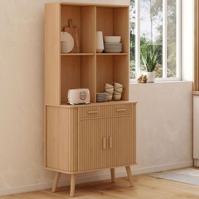 Buffet de cuisine 80 CM ROMIE 2 portes + tiroir effet lattes tasseau de bois - vue 7
