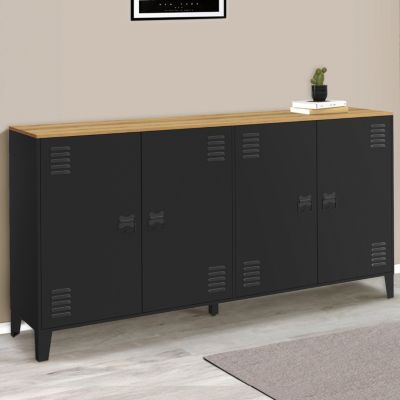 Buffet 160cm ESTER 4 portes en métal plateau bois design industriel