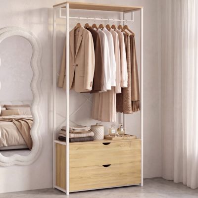 Dressing penderie 2 tiroirs . 80 cm DETROIT design industriel bois et métal