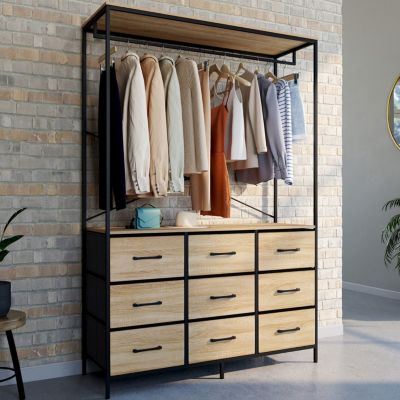Dressing penderie . 113 cm UTAH avec 9 bacs en tissu bois et - vue 6