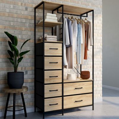 Dressing penderie + colonne . 90 cm UTAH avec 1 étagère et 7 bacs en tissu bois et - vue 6