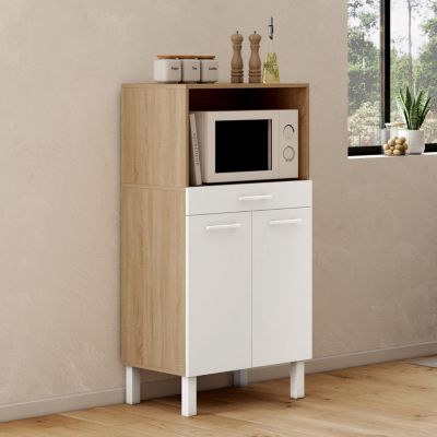 Buffet mi haut de cuisine pour micro onde 60 cm CINA 1 tiroir 2 portes façon hêtre et - vue 2
