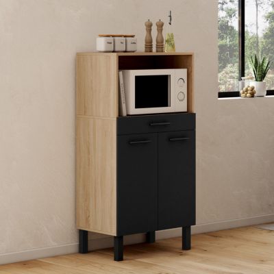Buffet mi haut de cuisine pour micro onde 60 cm CINA 1 tiroir 2 portes façon hêtre et - vue 7