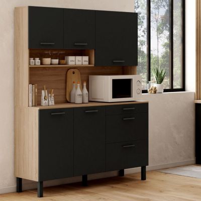 Buffet casserolier de cuisine 140 cm CINA 5 portes + 3 tiroirs façon hêtre et - vue 2