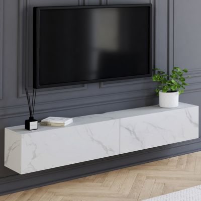 Meuble TV 180 cm suspendu ELIO 2 portes bois effet - vue 7