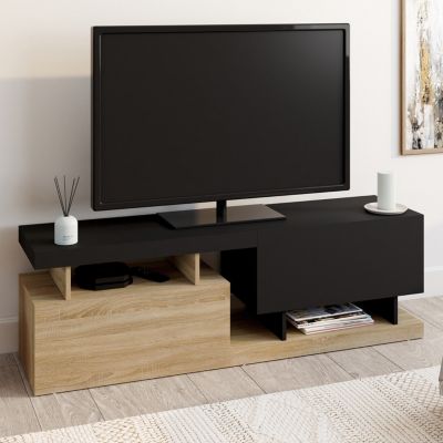 Meuble TV 140 cm ANGULO 2 portes effet bois et - vue 7