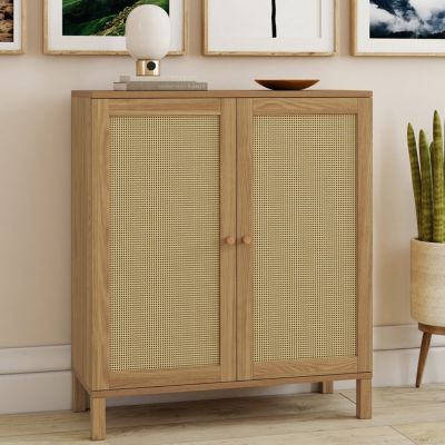 Buffet d'appoint vintage 2 portes 70 cm HANAE effet naturel cannage - vue 2