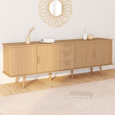 Buffet 180 cm JULIETTE 4 portes et 3 tiroirs effet lattes tasseau bois - vue 7