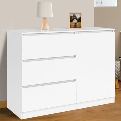 Commode 3 tiroirs + 1 porte TOMI 110 cm bois