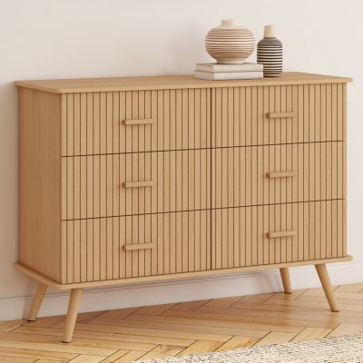 IDMarket Commode 6 tiroirs Juliette 110 cm Effet Lattes tasseau Bois Coloris chêne - vue 7