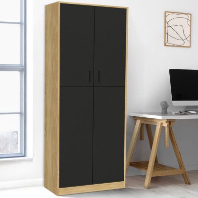 Armoire de bureau 190 cm multifonction MARIA bois et 2 portes 4 étagères - vue 2