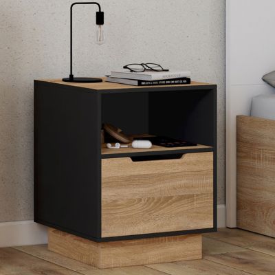 Lot de 2 tables de chevet OXANA 1 tiroir avec niche façon hêtre et - vue 2