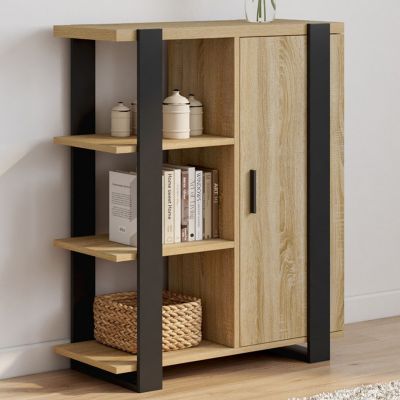Buffet d'appoint 3 étagères et placard 70 cm PHOENIX bois et
