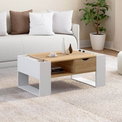 Table basse rectangulaire BERYL avec tiroir bois et façon hêtre - vue 2