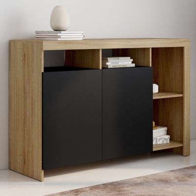 Buffet 110 cm MALO bois façon hêtre et portes noires - vue 7