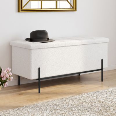 Banc coffre rangement LOUIS pieds métal 100 cm tissu bouclette - vue 2