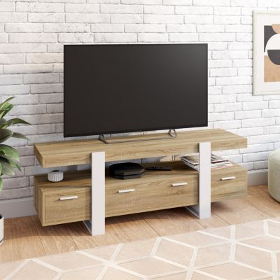 Meuble TV 140 cm PHOENIX avec tiroirs bois et - vue 7