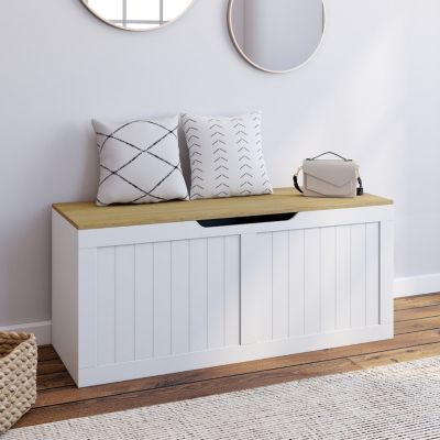Banc coffre rangement 100 cm LEON bois et - vue 7