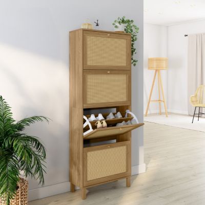 Meuble à chaussures 24 paires HANAE 4 portes effet naturel cannage