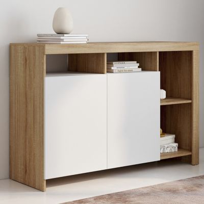 Buffet 110 cm MALO bois et portes blanches - vue 7