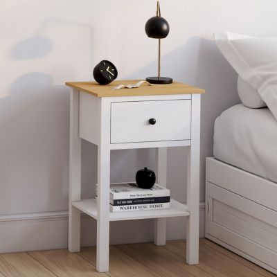 Lot de 2 tables de chevet ACHILLE 1 tiroir et 1 tablette et plateau bois