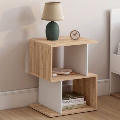 Lot de 2 tables de chevet SOFIA forme avec rangements ouverts effet hêtre et - vue 2