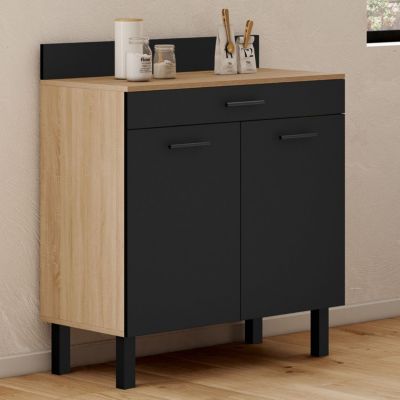 Buffet bas de cuisine 80 cm CINA plan de travail H.83 cm 2 portes + tiroir façon hêtre et - vue 2