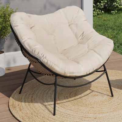 Fauteuil de jardin relax LOA effet rotin avec coussin écru - vue 8