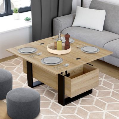 Table basse plateau relevable rectangulaire convertible en table à manger PHOENIX 97 5 cm bois et - vue 2