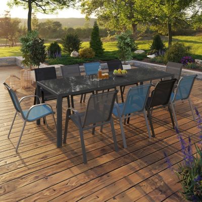 Salon de jardin MADRID table 240 CM et 10 chaises empilables mix color et - vue 9