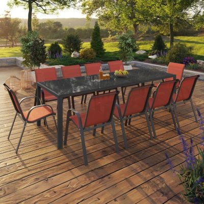 Salon de jardin MADRID table 240 CM et 10 chaises empilables terracotta et - vue 9