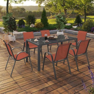 market Salon de Jardin MADRID Table 150 CM et 6 Chaises Terracotta