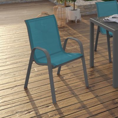 Lot de 4 chaises de jardin LYMA métal et textilène empilables bleu canard